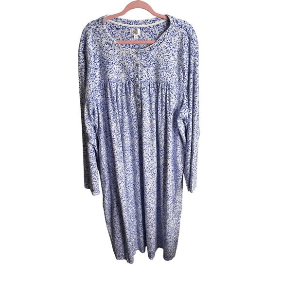 Aria Collection Nightgown Long Sleeve Velour   Floral blue white pockets,size 5X - Picture 1 of 11